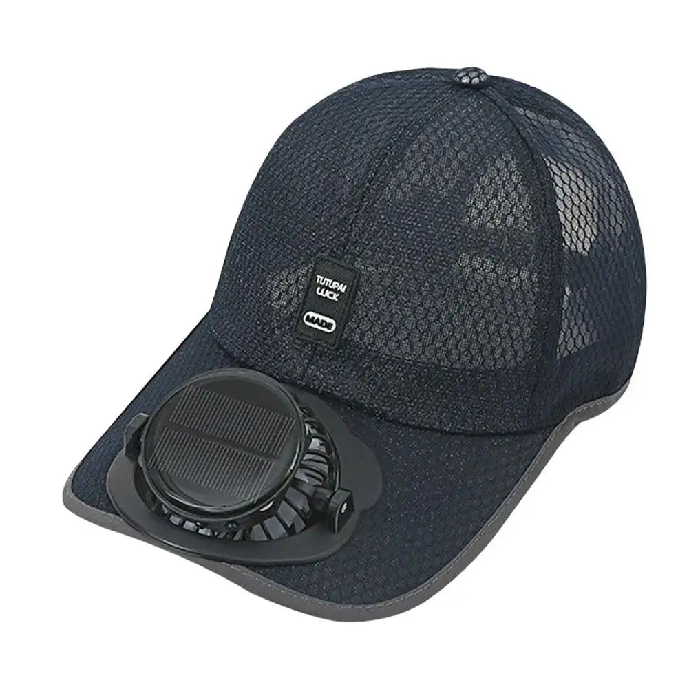 Solar & USB Charging Fan Hat Outdoor Summer Breathable Mesh Sun Cap Anti-UV Cooling Baseball Cap for Hiking Fishing Sport