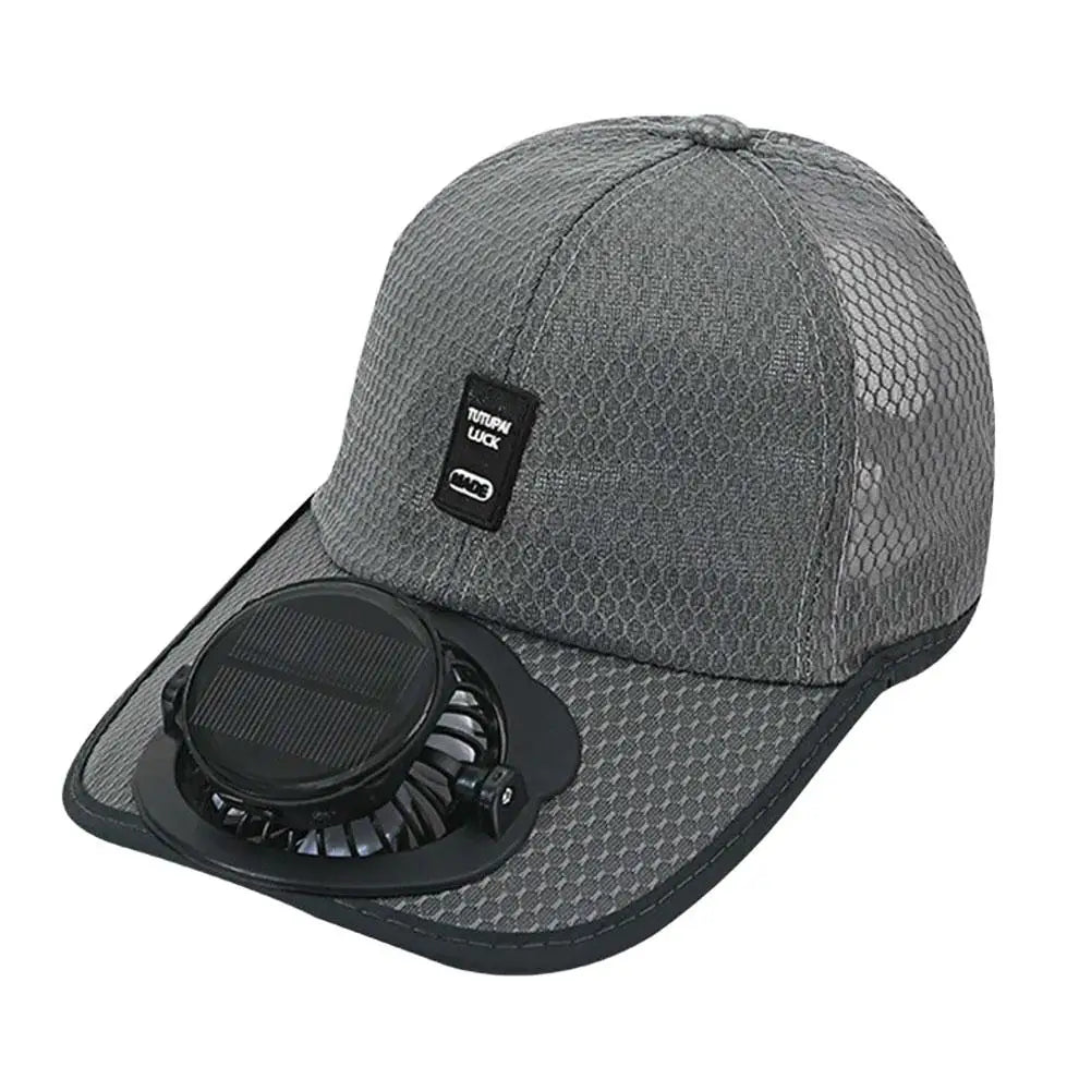 Solar & USB Charging Fan Hat Outdoor Summer Breathable Mesh Sun Cap Anti-UV Cooling Baseball Cap for Hiking Fishing Sport