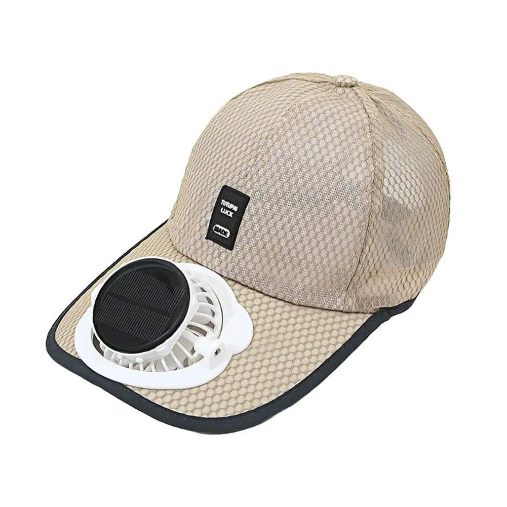 Solar & USB Charging Fan Hat Outdoor Summer Breathable Mesh Sun Cap Anti-UV Cooling Baseball Cap for Hiking Fishing Sport